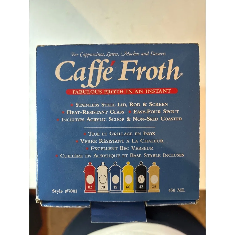 Bonjour Caffe Froth Manual Milk Frother 450ML Black Glass NEW Vintage 7001